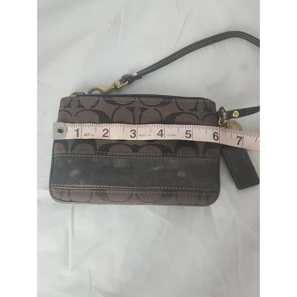 Coach F41637 Zip Wristlet wallet coin purse  In Signature Canvas dark‎ brown